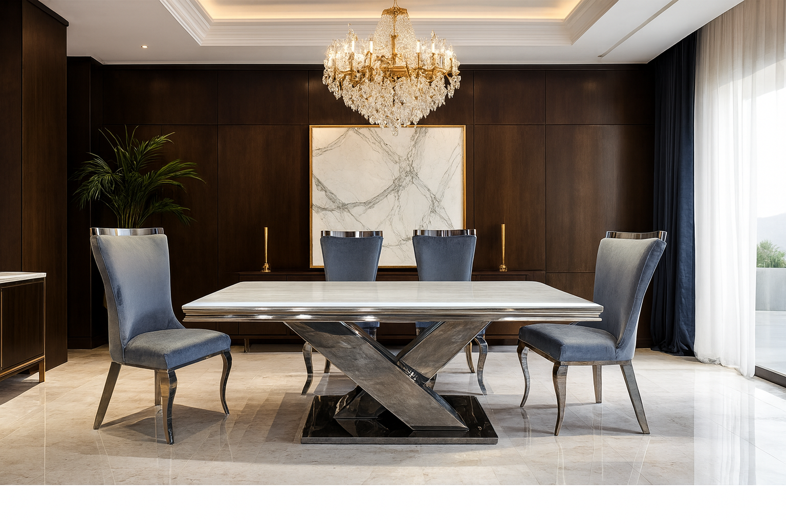 Palazzo Dining Table & Silver Chair (2/CTN)